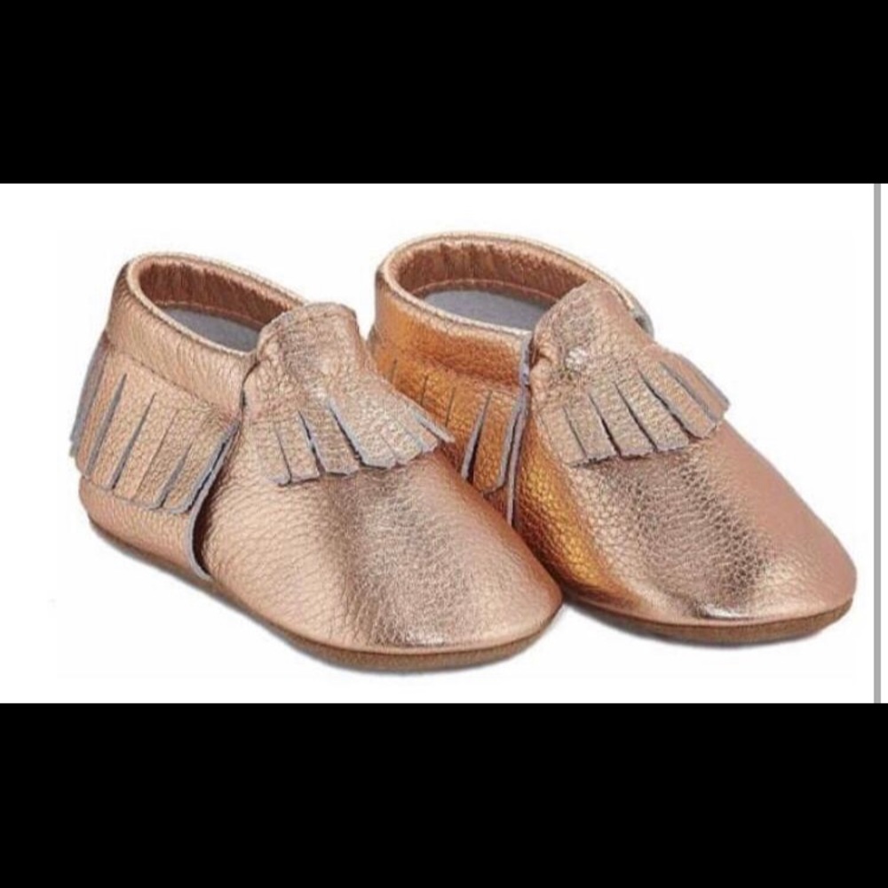 Rose Gold Leather Baby Moccasins (Brand New)